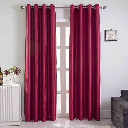 Burgundy Faux Silk Room-Darkening Blackout Curtains with Beige Liner(Sold By Pair)