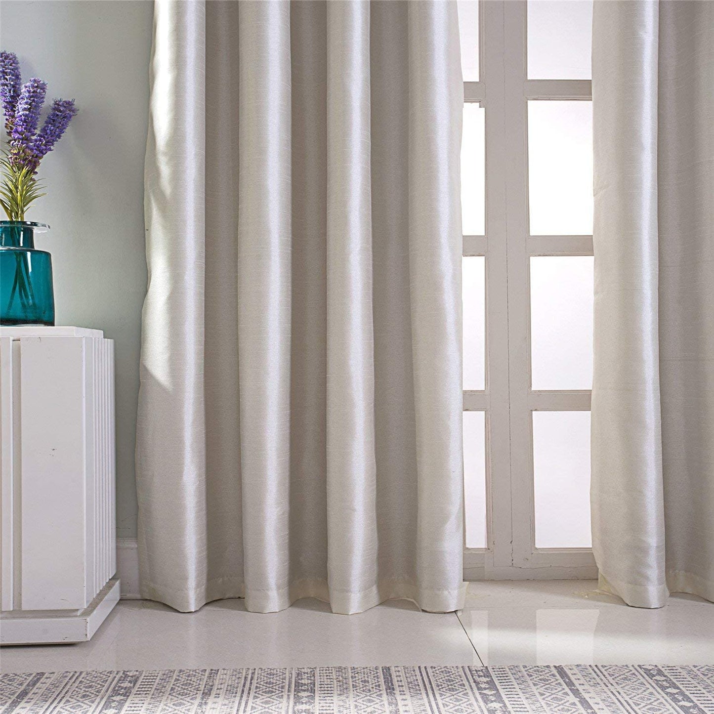 Beige Faux Silk Room-Darkening Blackout Curtains with Beige Liner(Sold By Pair)