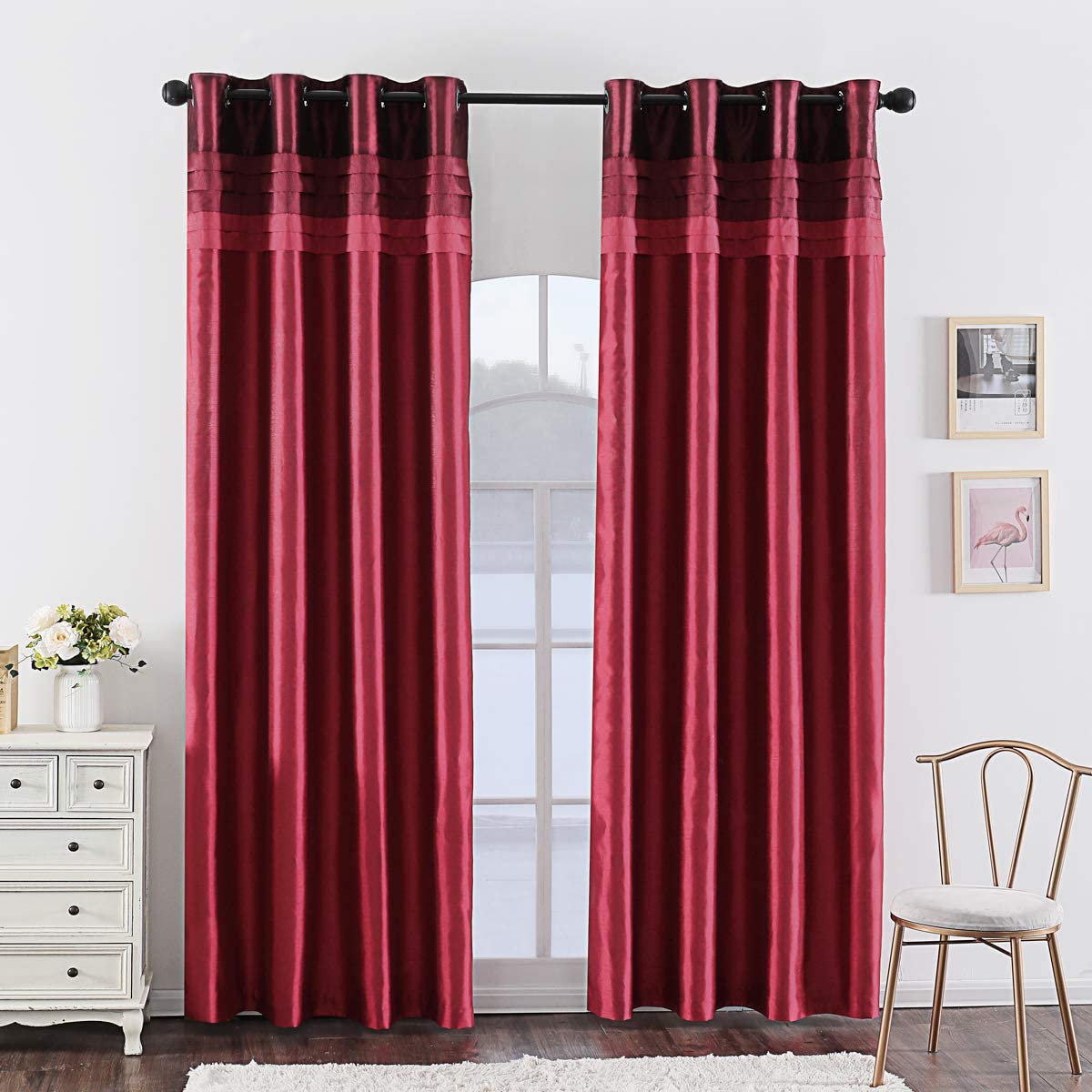 Blackout Curtains for Bedroom Stitching Luxury Faux Silk Curtain with Darkening Liner