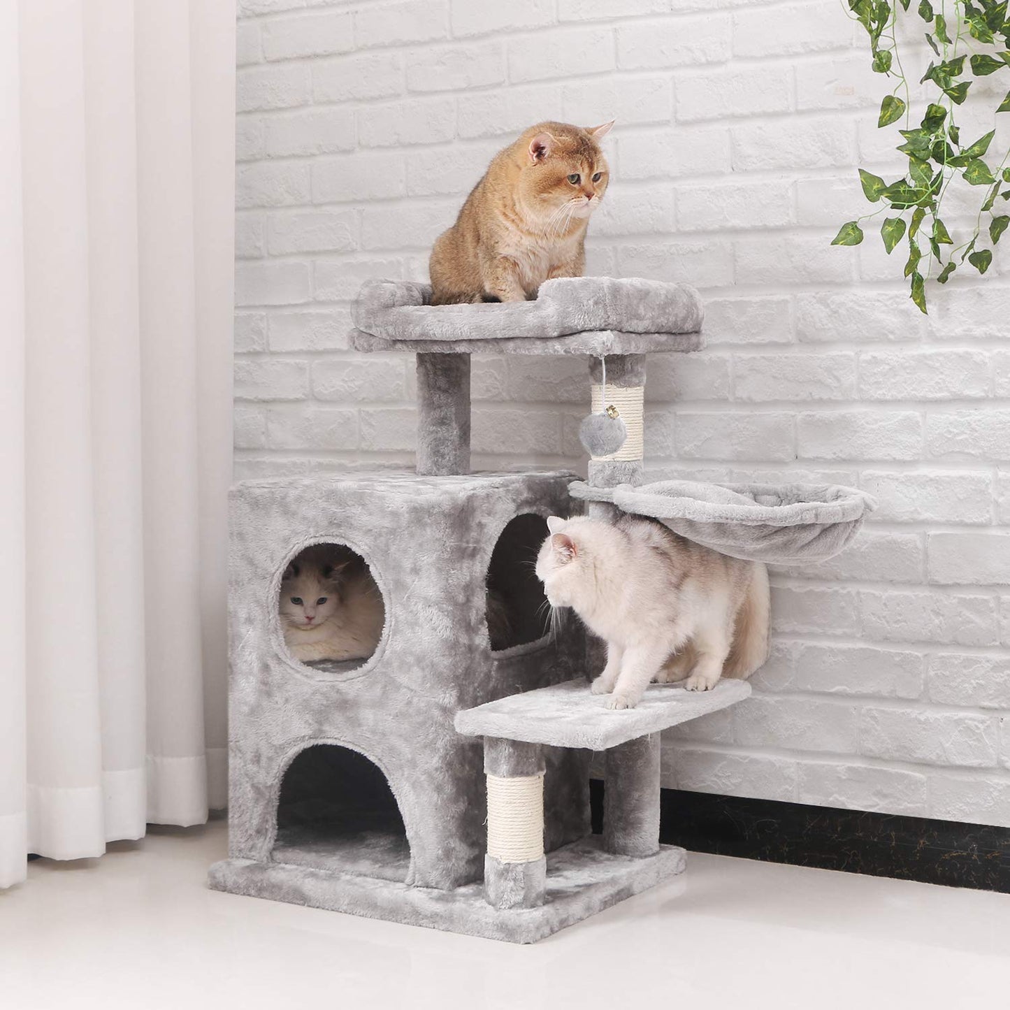 Gyrohomestore Light Grey Cat Tree Condo with Sisal Scratching Posts