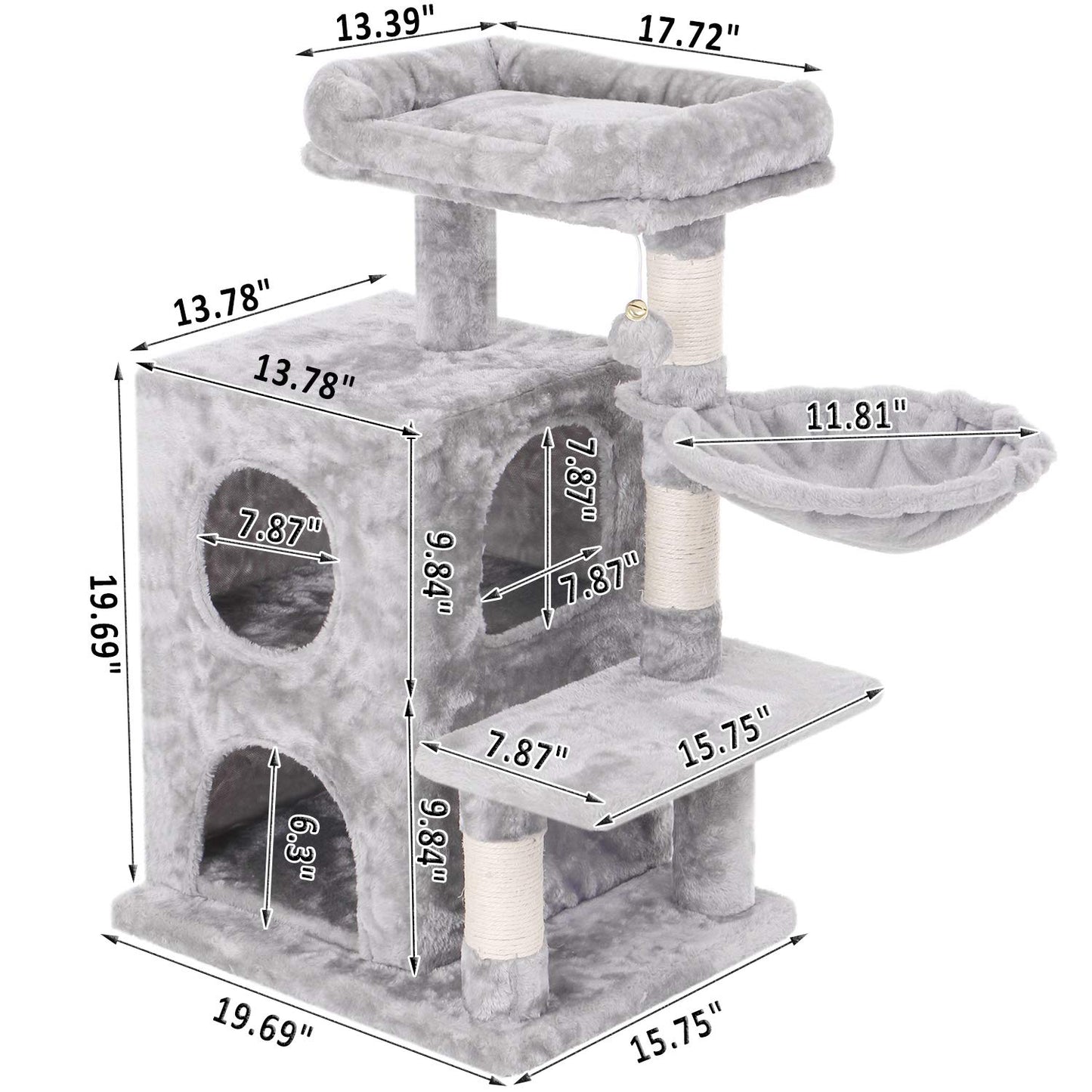 Gyrohomestore Light Grey Cat Tree Condo with Sisal Scratching Posts