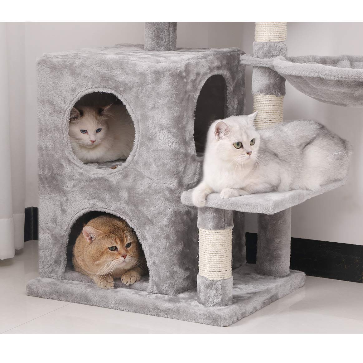 Gyrohomestore Light Grey Cat Tree Condo with Sisal Scratching Posts