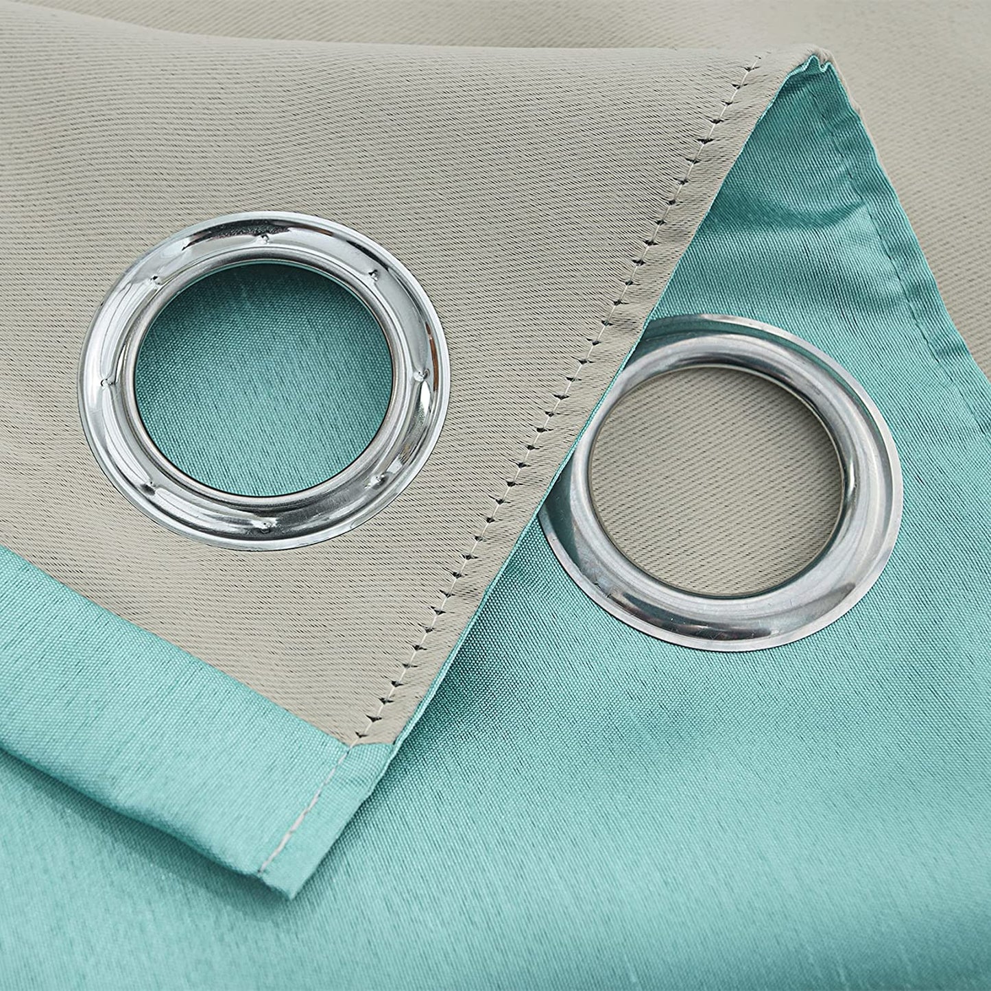 Aqua Blue Faux Silk Room-Darkening Blackout Curtains with Beige Liner(Sold By Pair)
