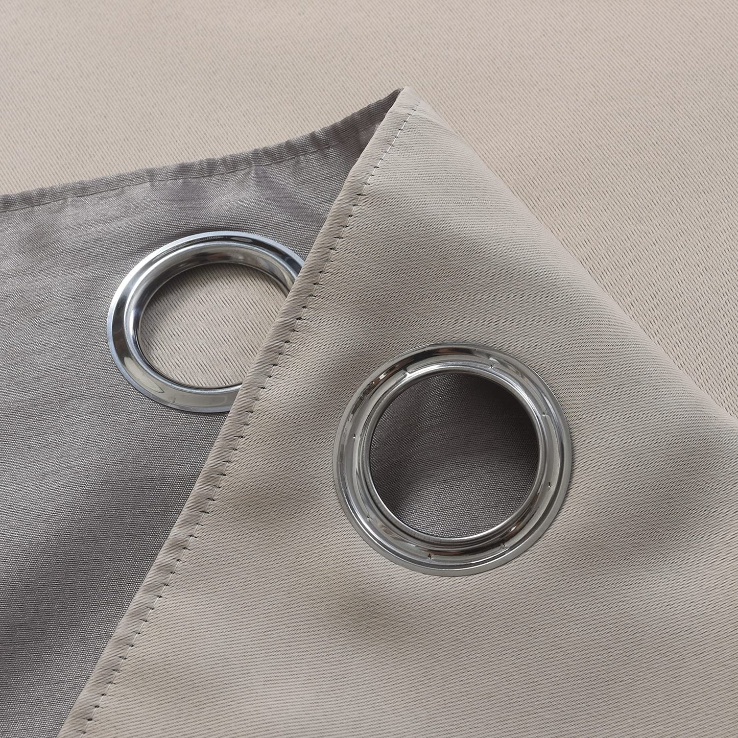 Warm Grey Faux Silk Blackout Curtains,Fully Beige Lined Solid Color Window Treatment Drapes(Sold By Pair)
