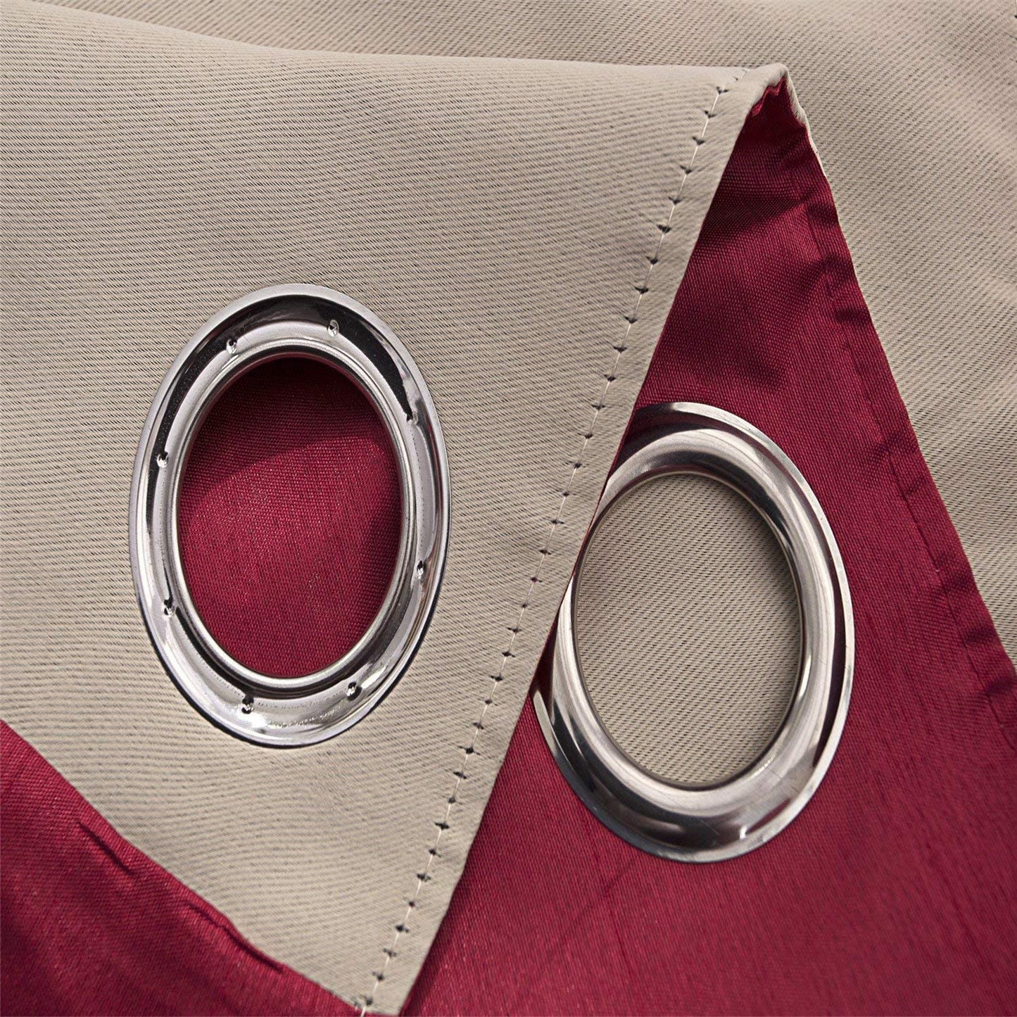 Burgundy Faux Silk Room-Darkening Blackout Curtains with Beige Liner(Sold By Pair)