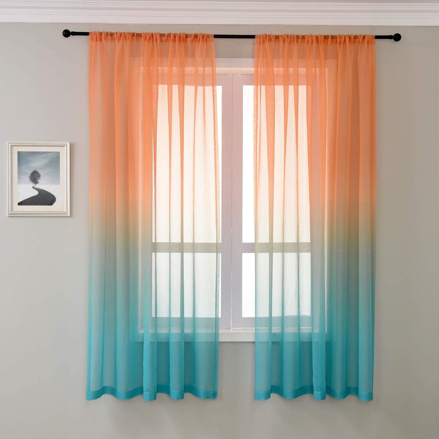 Sheer Curtain Linen Textured Voile Drapes with Fantastic Gradient Color