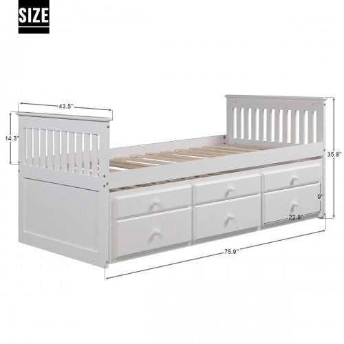 Gyrohomestore Storage Drawer Captain's Twin Trundle Bed