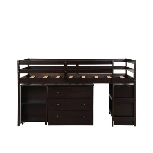 Gyrohomestore Low Study Twin Loft Bed with Cabinet and Rolling Portable Desk