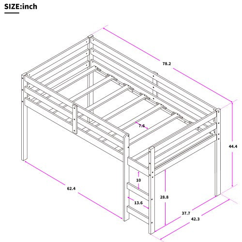 Gyrohomestore Low Study Twin Loft Bed with Cabinet and Rolling Portable Desk