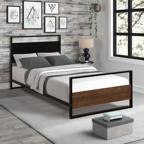 Gyrohomestore Metal and Wood Bed Frame with Headboard and Footboard
