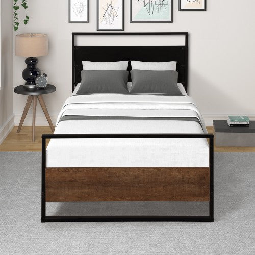Gyrohomestore Metal and Wood Bed Frame with Headboard and Footboard