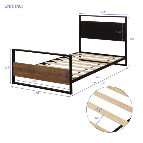 Gyrohomestore Metal and Wood Bed Frame with Headboard and Footboard