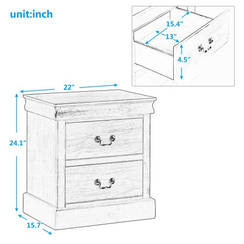Gyrohomestore Nightstand Side Table with Two Drawers Storage