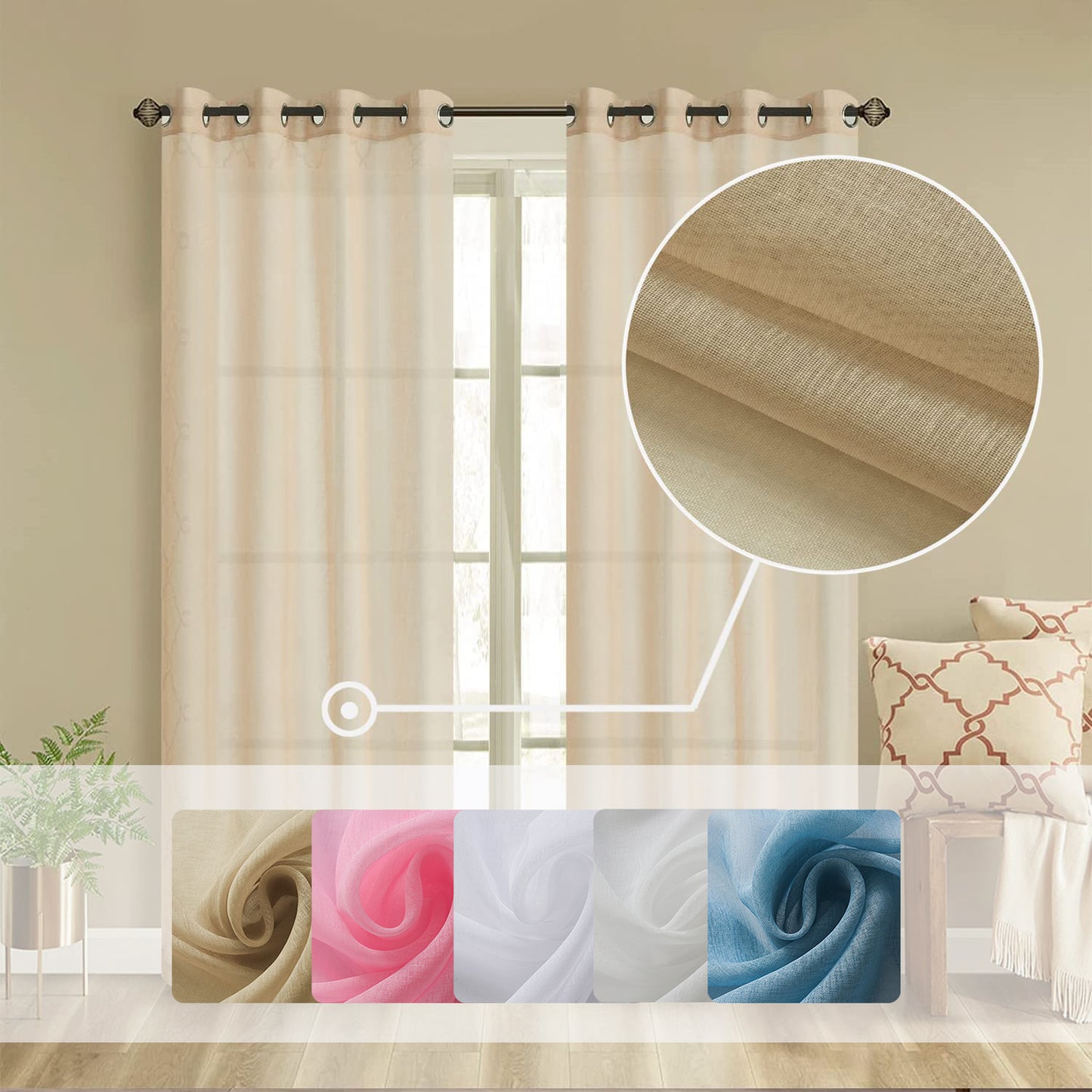 Semi Sheer Solid Voile Curtain Sunlight Filtering Protect Privacy Grommet Ring Top