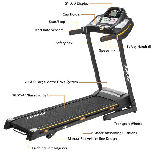 Gyrohomestore Folding Electric Treadmill Motorized Running Machine with Manual Incline