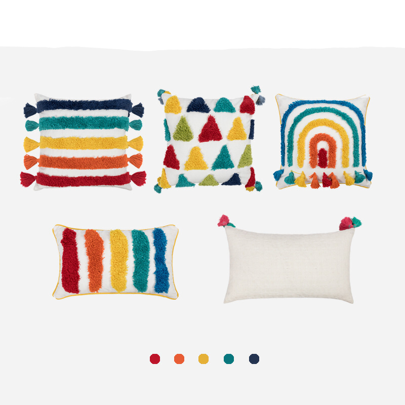 Cotton Canvas Pillow Covers with rainbow element