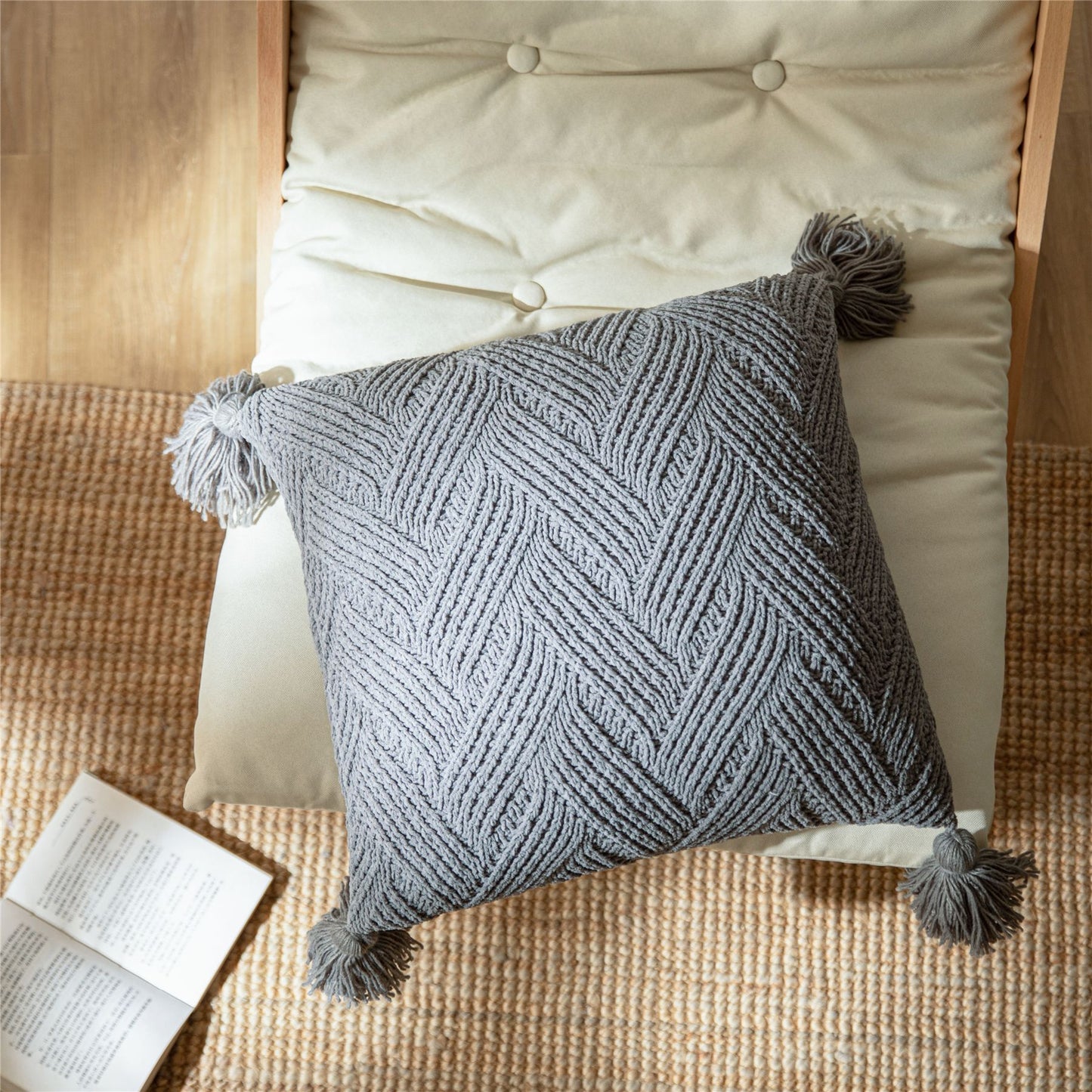 Knotted Pillow Covers 18x18 inch with Sliver Woven Pattern