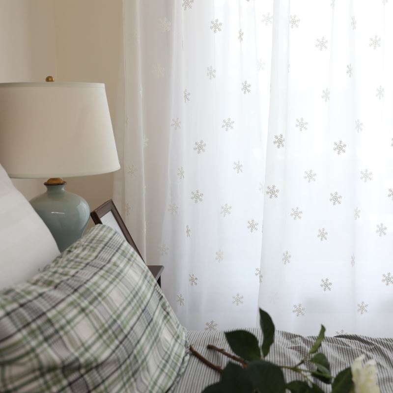 Sheer Voile Curtains with White Snowflake Embroidery