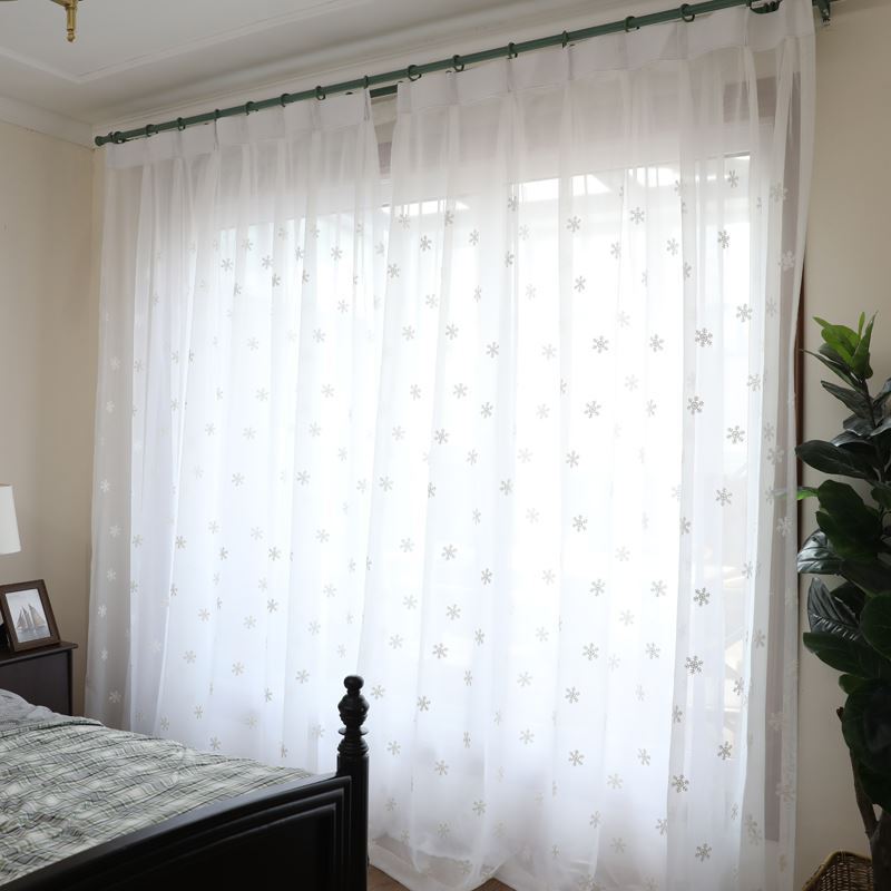 Sheer Voile Curtains with White Snowflake Embroidery