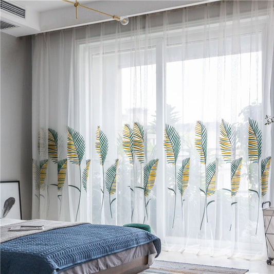 Sheer Voile Curtains with Big Reed Pattern Embroidery