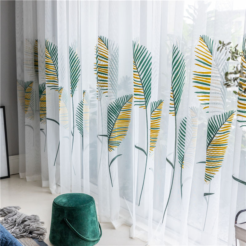 Sheer Voile Curtains with Big Reed Pattern Embroidery