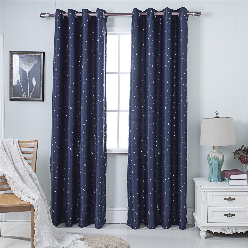 Gyrohomestore Star Navy Blue Blackout Thermal Grommet Curtain Panels