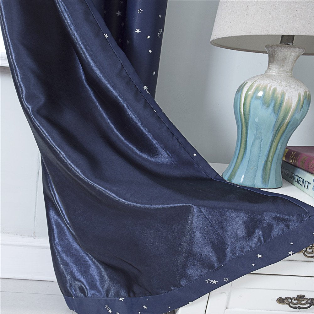 Gyrohomestore Star Navy Blue Blackout Thermal Grommet Curtain Panels