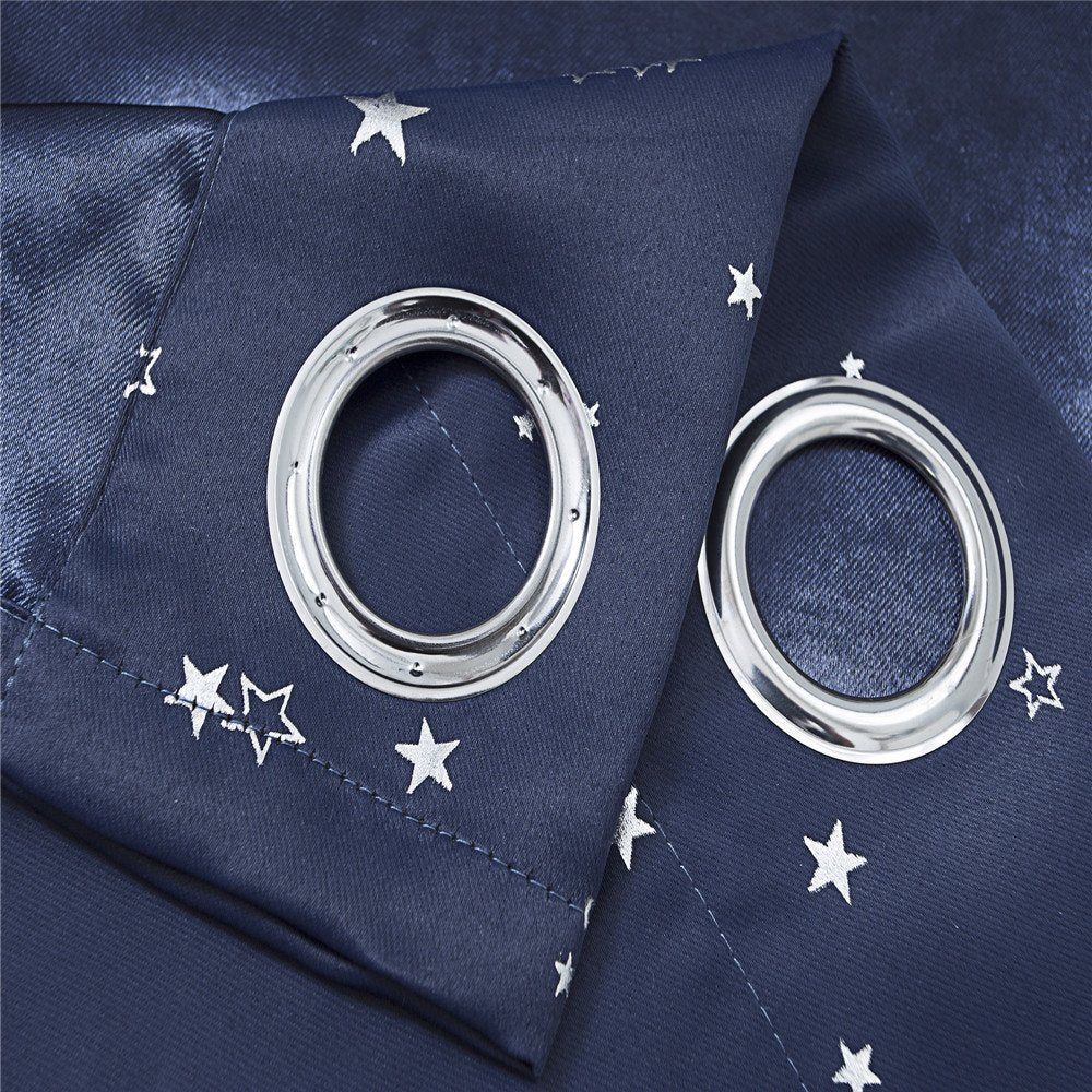 Gyrohomestore Star Navy Blue Blackout Thermal Grommet Curtain Panels