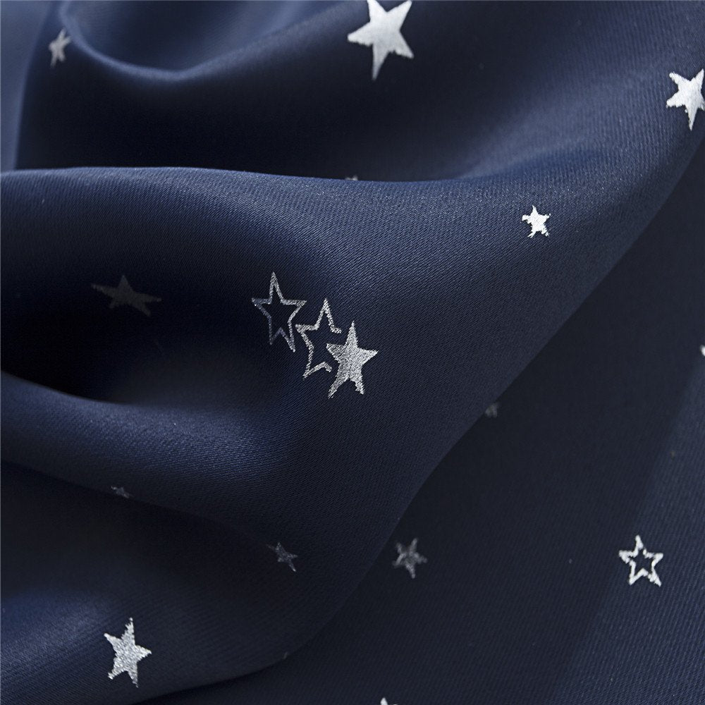 Gyrohomestore Star Navy Blue Blackout Thermal Grommet Curtain Panels