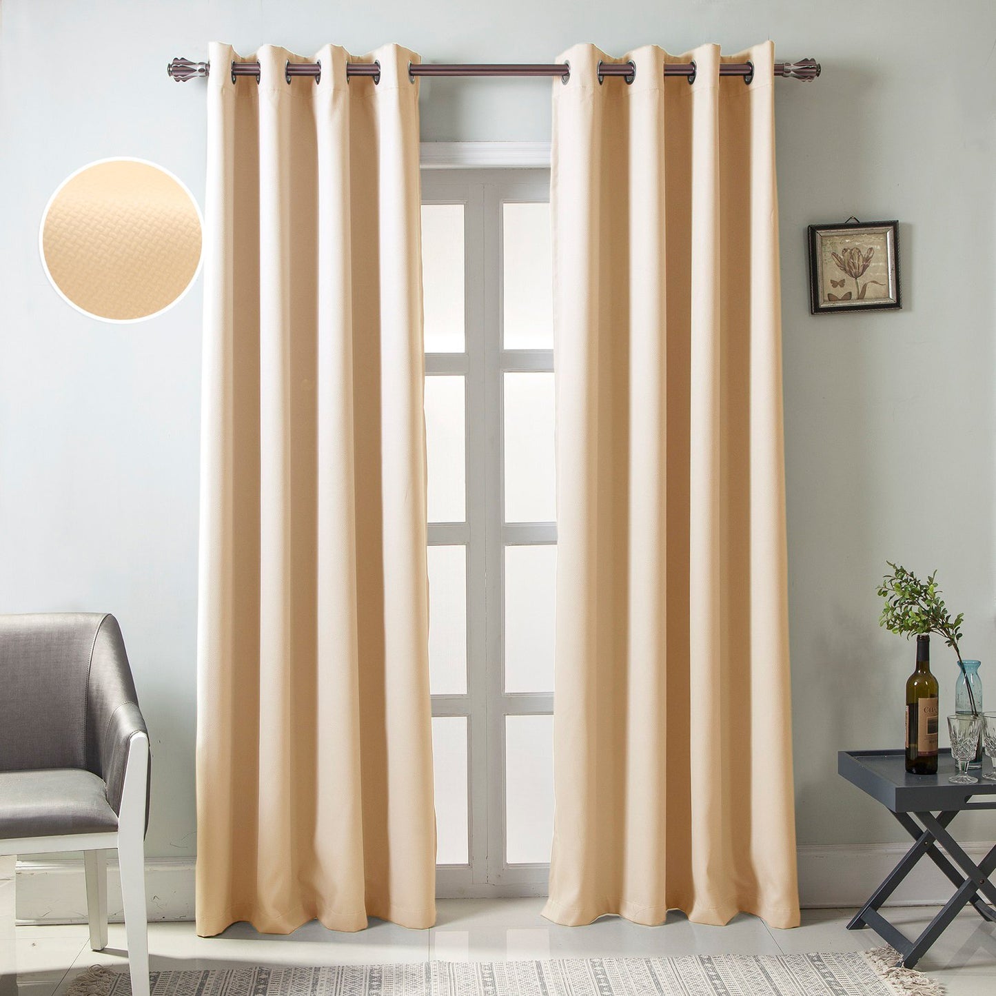 Gyrohomestore Solid Color Thermal Insulated Blackout Curtains Metal Grommet Curtain Panels