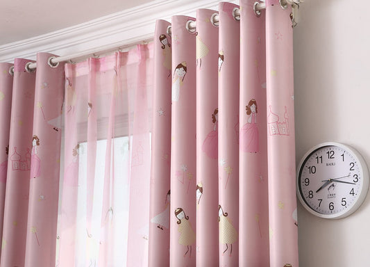 Gyrohomestore Lovely Pink Cartoon Girls Blackout Grommet Top Curtain Panels