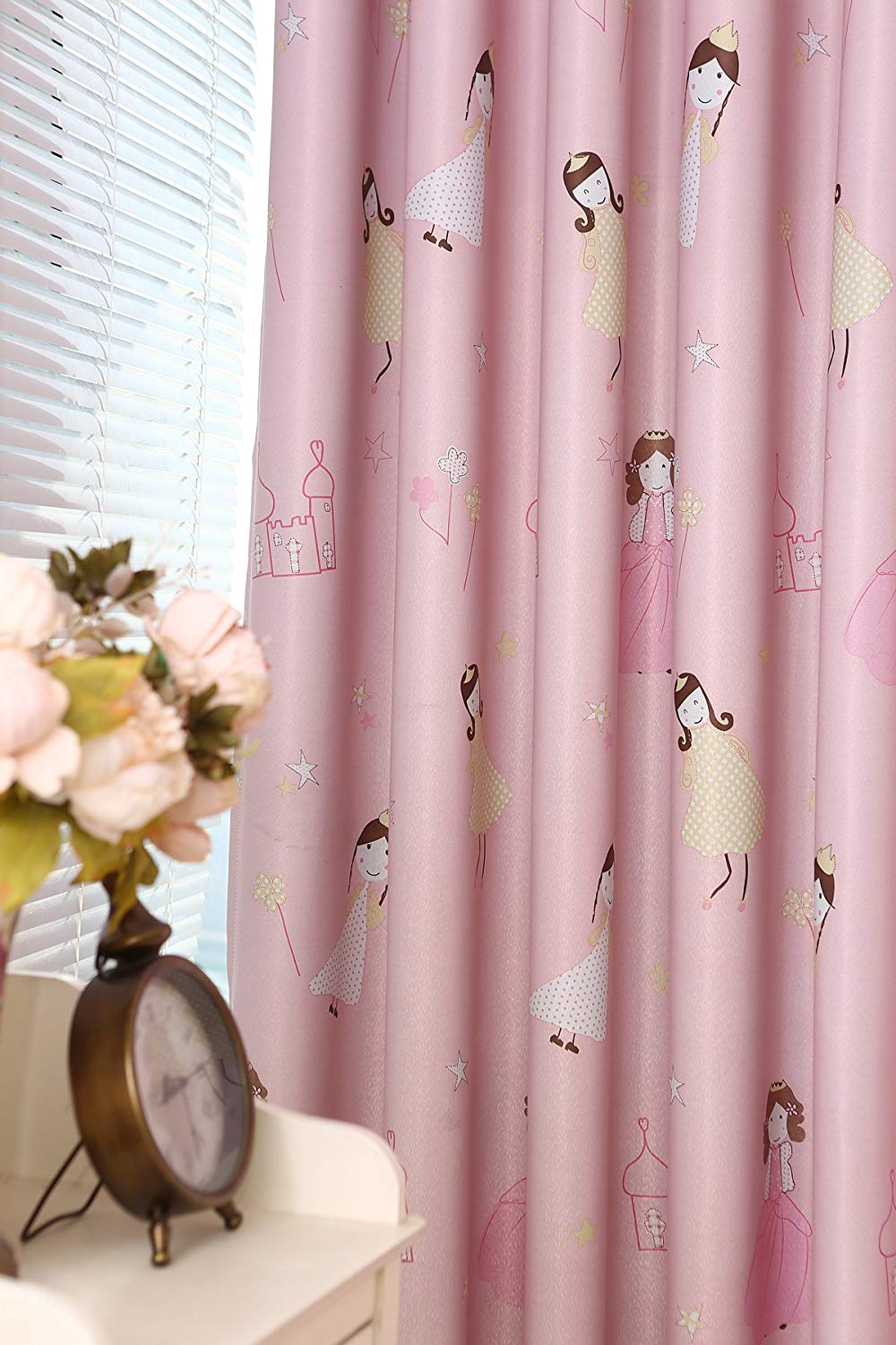 Gyrohomestore Lovely Pink Cartoon Girls Blackout Grommet Top Curtain Panels