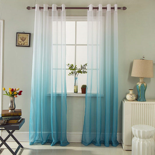 Gyrohomestore Blue Gradient Grommet Voile Sheer Curtains