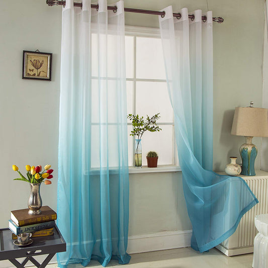 Gyrohomestore Blue Gradient Grommet Voile Sheer Curtains