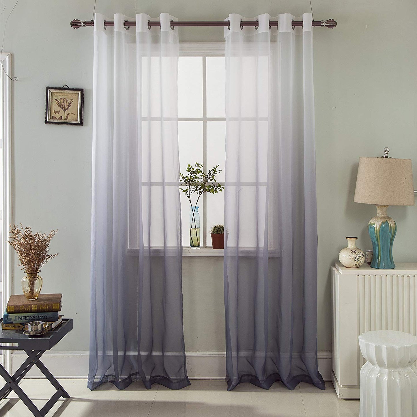Gyrohomestore Blue Gradient Grommet Voile Sheer Curtains