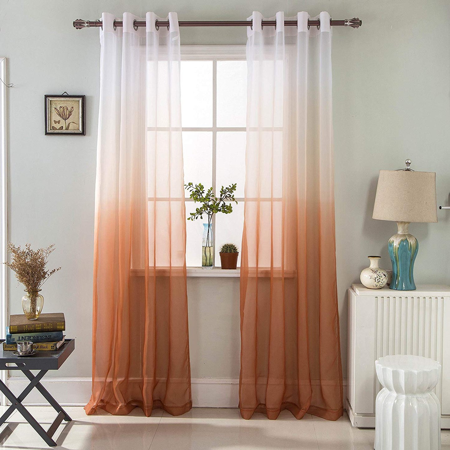 Gyrohomestore Blue Gradient Grommet Voile Sheer Curtains