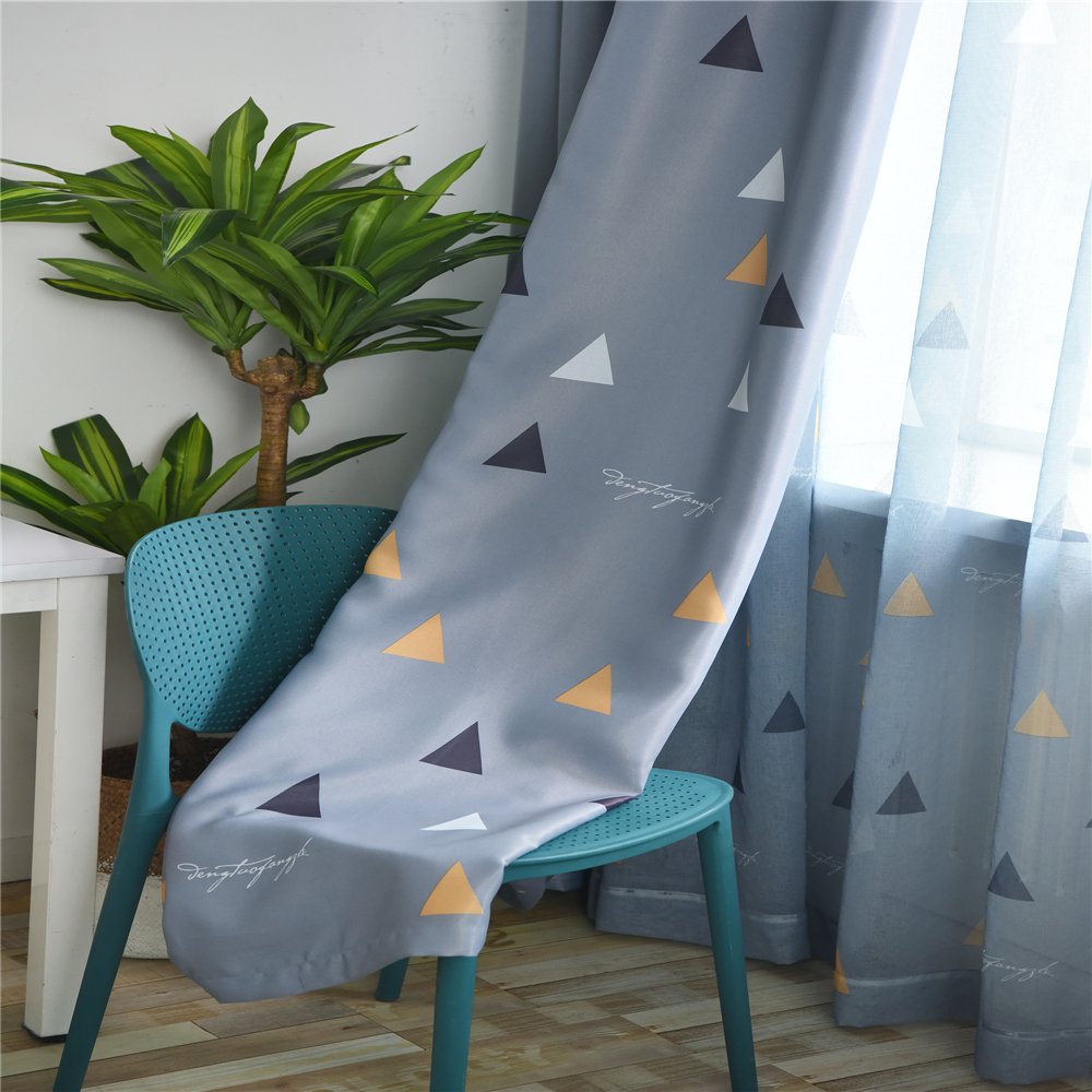 Gyrohomestore Blackout Curtains Room Darkening Triangular Print Thick Curtains