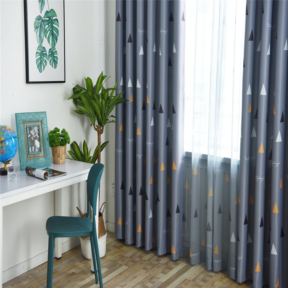 Gyrohomestore Blackout Curtains Room Darkening Triangular Print Thick Curtains