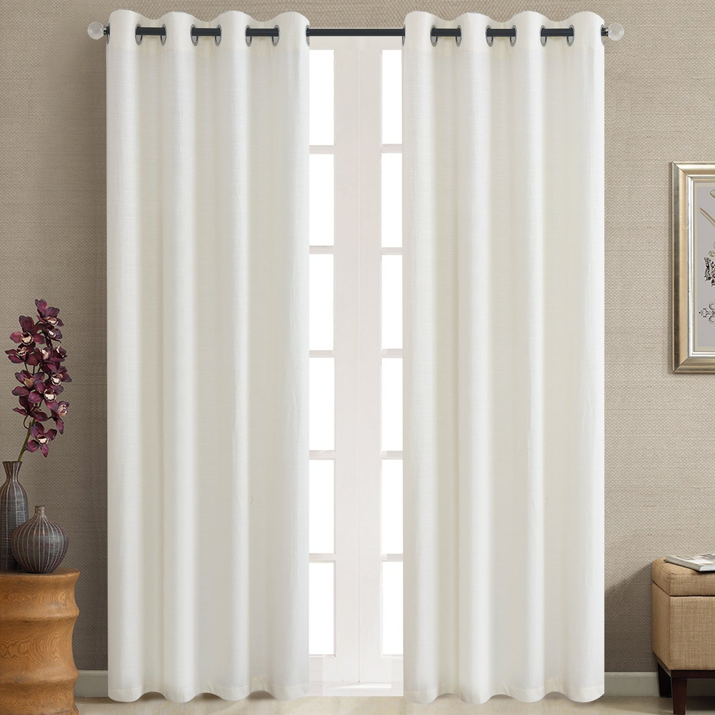 Gyrohomestore Jacquard Solid Room Darkening Grommet Blackout Curtains