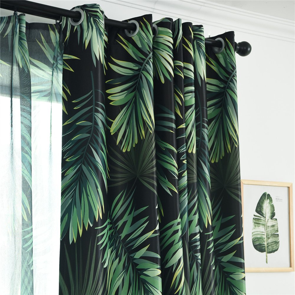 Gyrohomestore Rainforest Print Cotton Twill Room Darkening Window Drapes