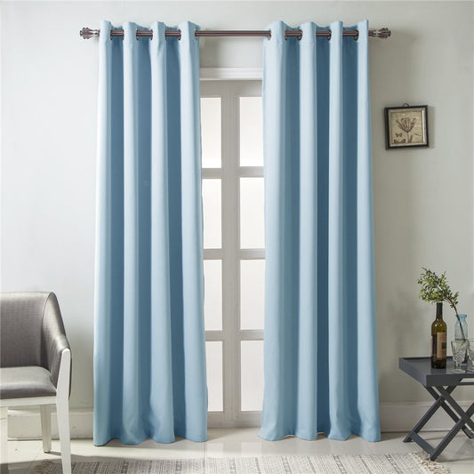 Gyrohomestore Modern Solid Grommet Thermal Blue Blackout Curtains