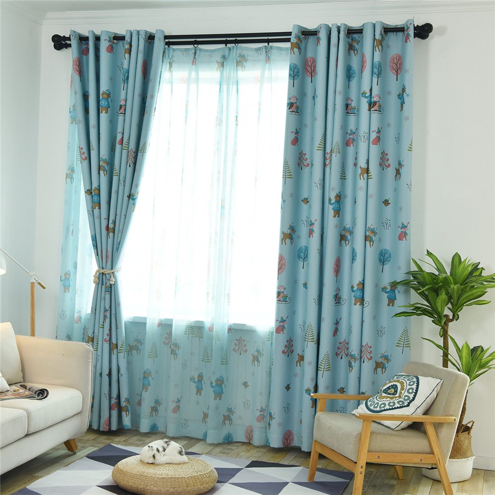 Gyrohomestore Cartoon Christmas Style Window Drapes Kids Blackout Curtains