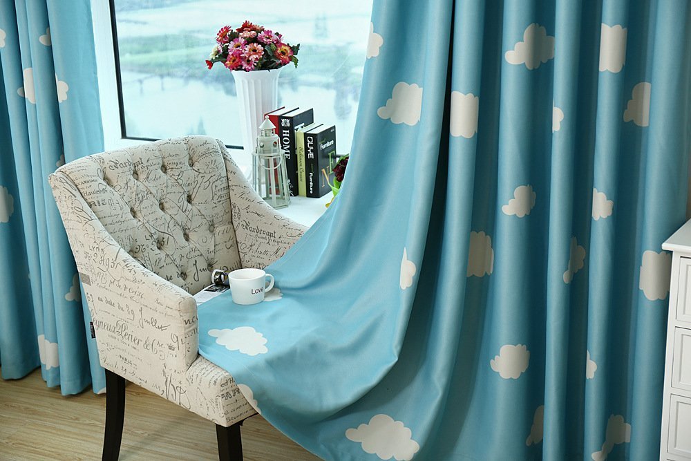 Gyrohomestore Blue and White Cloud Engery Saving Target Blackout Curtains