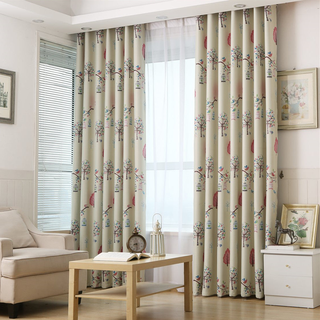 Gyrohomestore Trees Beige Blackout Grommet Top Thick Curtains