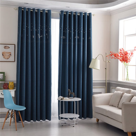 Gyrohomestore Navy Blue Star Hollow Cartoon Energy Saving Drape Thermal Blackout Curtains