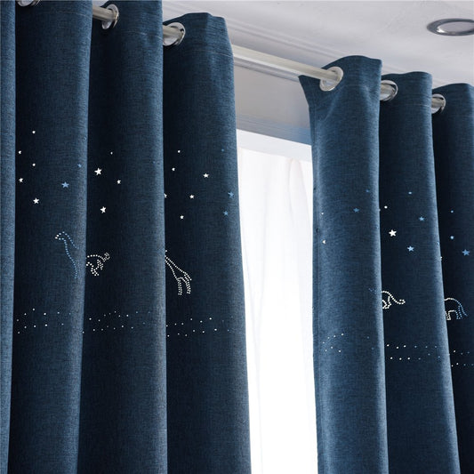 Gyrohomestore Navy Blue Star Hollow Cartoon Energy Saving Drape Thermal Blackout Curtains