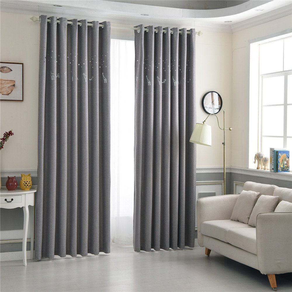 Gyrohomestore Navy Blue Star Hollow Cartoon Energy Saving Drape Thermal Blackout Curtains