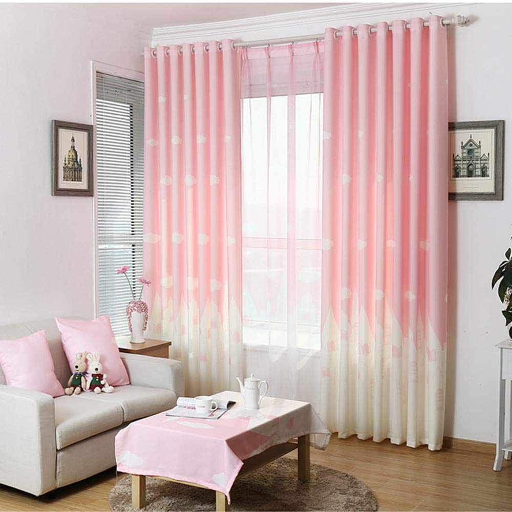 Gyrohome Angel Print Double Pleated Pink Blackout Curtains