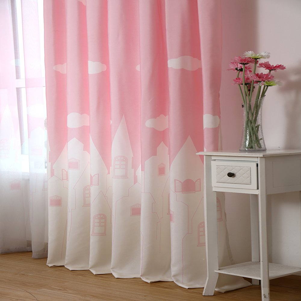 Gyrohomestore Angel Print Double Pleated  Pink Blackout Curtains