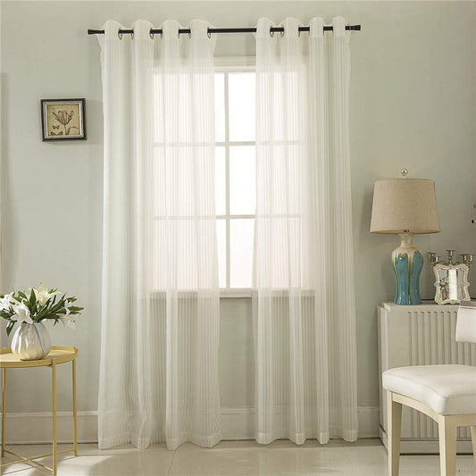 Gyrohomestore White Sheer Curtain Linen Look Semi Voile Grommet Curtains